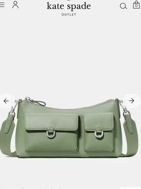 kate spade Sage Green Leather Shoulder Bag with Dual Front Pockets